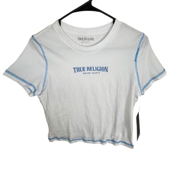 NWT True Religion Short Sleeve Contrast Stitch Baby Tee With Logo - Picture 1 of 5